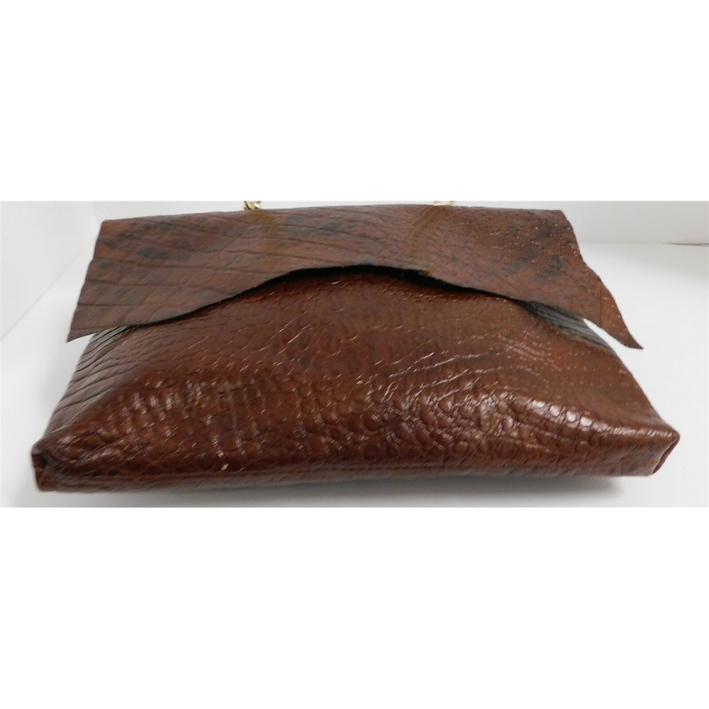 Zina Eva Brown Alligator Leather Gold Chain‎ Flap Crossbody Bag - Picture 6 of 7